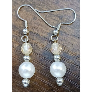 Handcrafted Iridescent Beaded Faux Pearl Dangle Earrings Fashion Jewelry‎